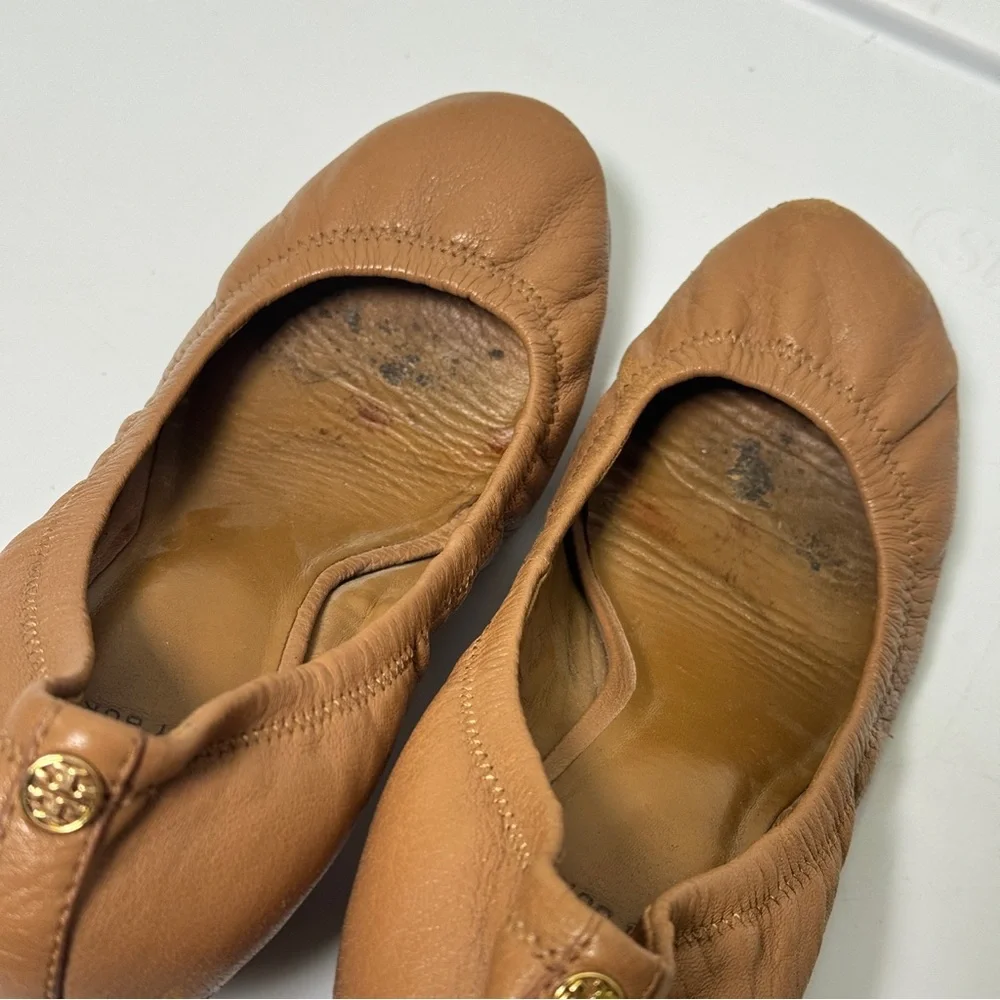 Tory Burch Brown Patent Leather Eddie Wedges Ballet Flats Look Slip On Sandal 9?